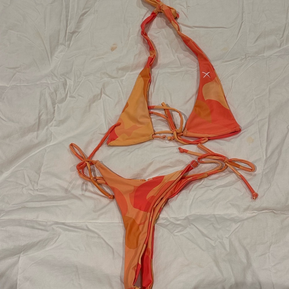 Boutine LA Orange Red Tie-Side Triangle Bikini